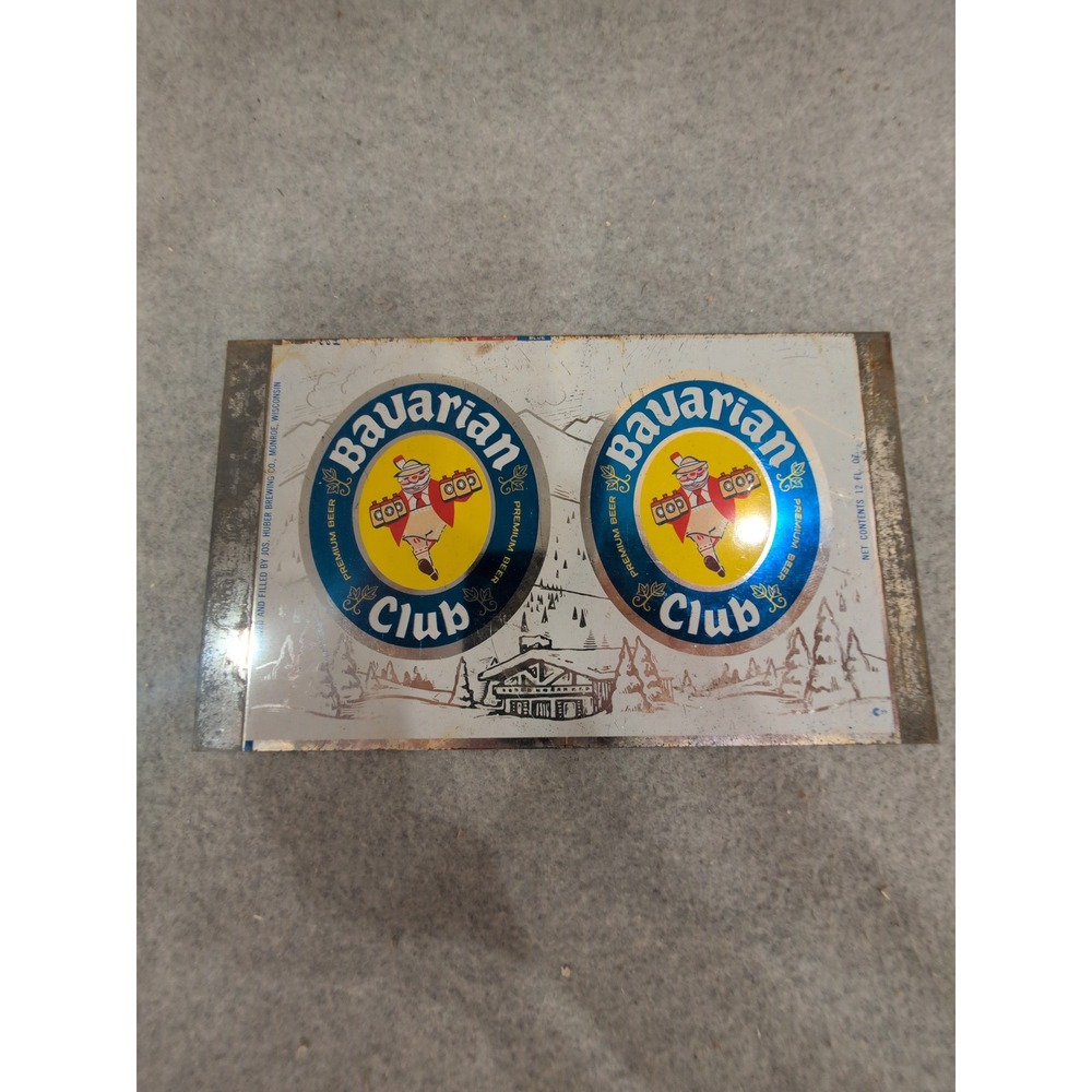 Vintage Bavarian Club Beer Metal Label Sheet Jos Huber Brewing Co Wisconsin - Picture 1 of 4